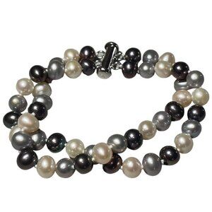 Pearl Double Strand Multicolor Pearl Knotted Bracelet Sterling Silver